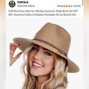 Furtalk Women's Straw Fedora Hats - 2 hats one Black and Brown/ tan.